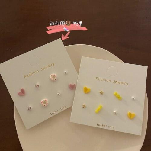Fashion S925 Donut Candy Love Earring Set Girl Simple Sweet Romantic Small Fresh Cute Student Earring Trend