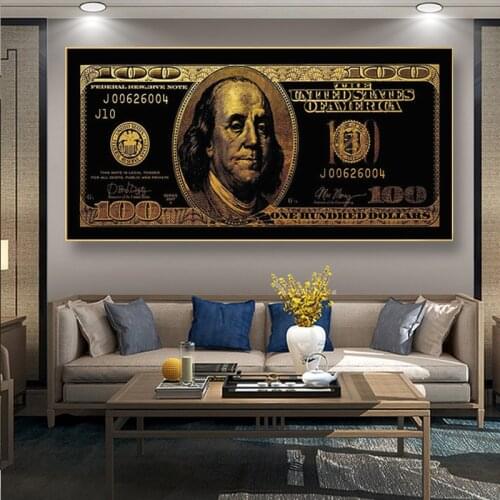 Modular Hd Prints Abstract Picture Black and Gold Dollar Canvas Painting Modern Wall Art Poster and Print for Living Room Decor