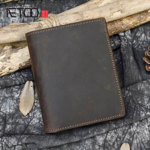 AETOO Mens retro leather wallets, Crazy Horse leather multi-card wallets, first layer cowhide casual wallets