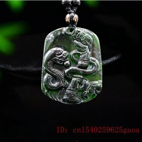 Jade Snake Pendant Necklace Amulet Fashion Gifts Natural Black Green Carved Charm Chinese Jewellery
