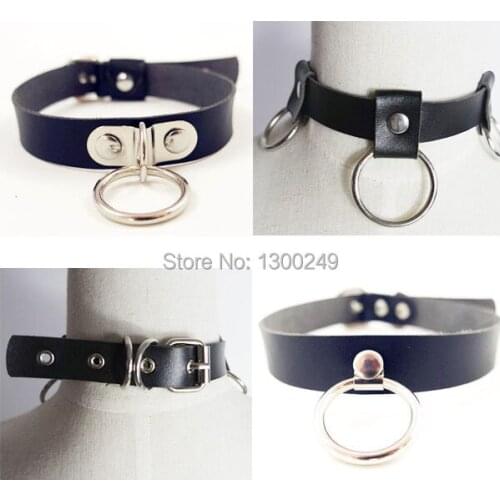 Fashion Sexy Harajuku Handmade O-Round Buckle Collar neck belt Punk Rock Goth Emo Choker Necklace real Leather torques