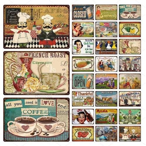 Beer Coffee Retro Metal Tin Sign Sexy Lady and Chef Vintage Metal Plaque Home Decoration Pub Club Cafe Metal Plate Art Poster