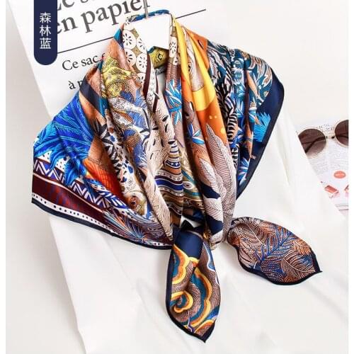 14 Mm Silk square Scarf Ladies wrap Print hijab scarf Fashion women head Crepe Satin Towel Thickened Scarf