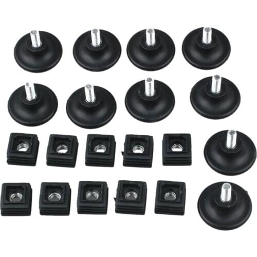 Promotion! 10 Sets 45mm Base Dia Adjustable Leveling Foot 25mmx25mm Square Tube Insert Kit Black