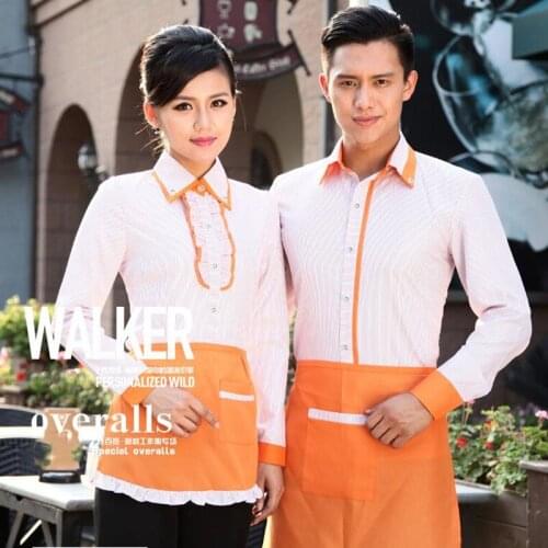 Hotel Working Clothes Womens Catering Uniform Shirts Tea House Restaurant Cafe Hot Pot Long Sleeve Waiter Men Overalls H2373