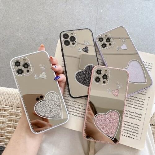 Luxury Love Heart Mirror Phone Case For iPhone 12 11 Pro Max XR XS Max X 7 8 Plus Mini SE 2020 Butterfly Bumper Back Cover