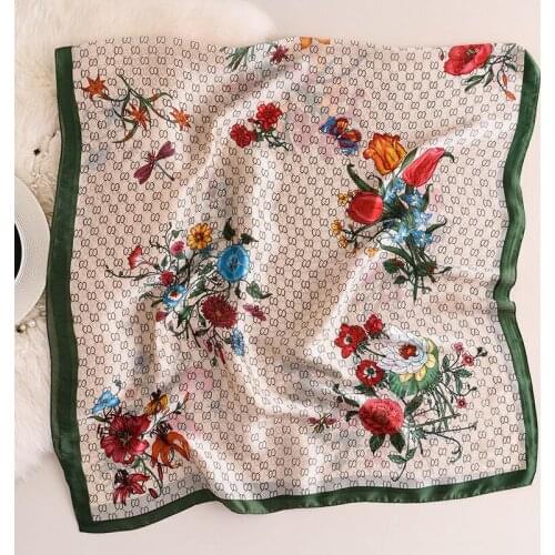 2020 new summer women fashion quality soft silk scarf flowers printing scarves female shawls Beach cover-ups wraps hot sale