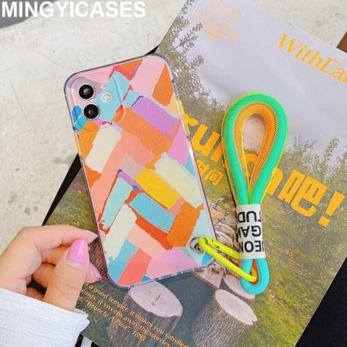 Silicon Phone Cases for IPhone 12 11 Pro Max 12 Mini 7 8 Plus Xr Xs Max X Full Protective Cover Color Pattern Case with Strap