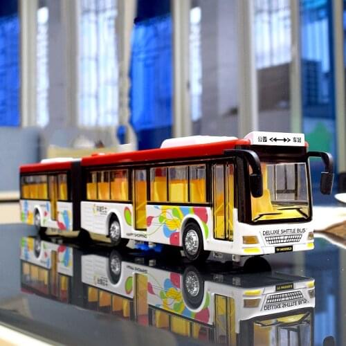 Alloy Lengthen Bus Voice Double Festival Happy Bus Car Model with Sound and Light/Pull Back Childrens Toy Car
