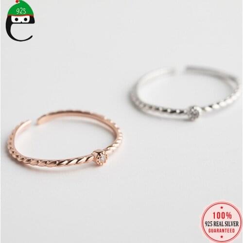 Trustdavis Real 925 Sterling Thai Silver Sweet INS Twist CZ Opening Ring For Women Wedding Birthday Fine S925 Jewelry Gift DS985
