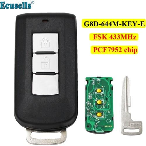 2 Buttons Smart Remote Car Key FSK 433MHz PCF7952 Chip for Mitsubishi Outlander G8D-644M-KEY-E with Insert Key