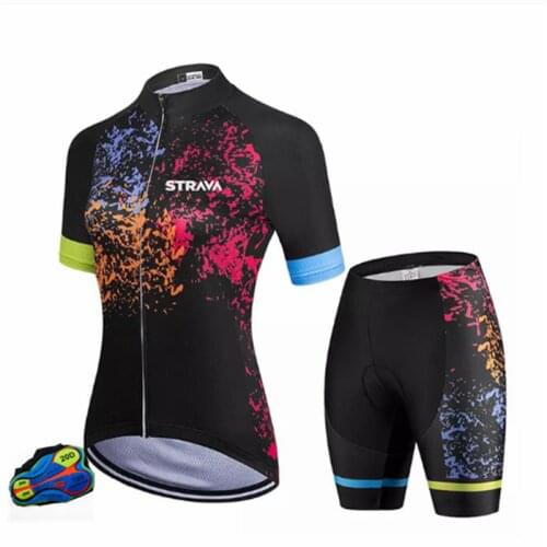STRAVA Cycling Sleeve Short Sleeves Cycling Bike Jersey With Pocket leeve shirt Bike bib shorts 20D Gel pad Jersey Quick-Dryin