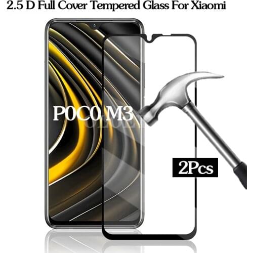 2Pcs Full Cover Tempered Glass For Xiaomi Poco M3 Screen Protector For Xiaomi Poco M3 M2 X3 X2 C3 F2 Pro Film Glass Xiamoi Verre