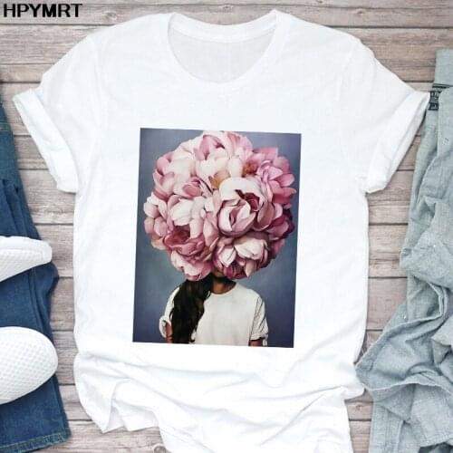 Nordic Art Flower Beauty Printed Female T-shirt Harajuku Womens Aesthetics T Shirt Casual Summer Tops Oversized Tshirt Clothing