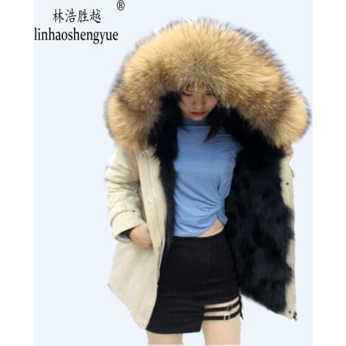 Linhaoshengyue fashion women Overcoming Raccoon fur cap collar Raccoon fur linink warm