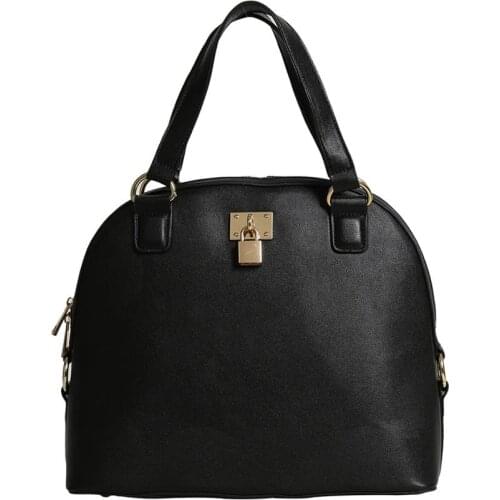 Womens Solid Top Handle Bag with Lock Hard PU Leather Tote with Handle High Quality Shell Handbag CT20380D