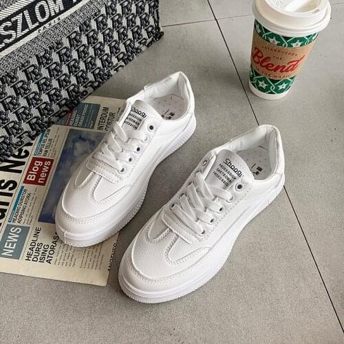 Women Sneakers Fashion Casual Shoes Spring Trend Flat Trainers Female Comfort Classic White Vulcanized Platform PU Leather Shoes