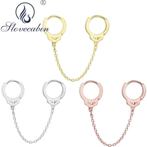 Slovecabin 925 Sterling Silver Chain Hoop Huggies Earrings For Women Vintage Silvr 925 Party Smooth Earrings Fine Jewelry Making