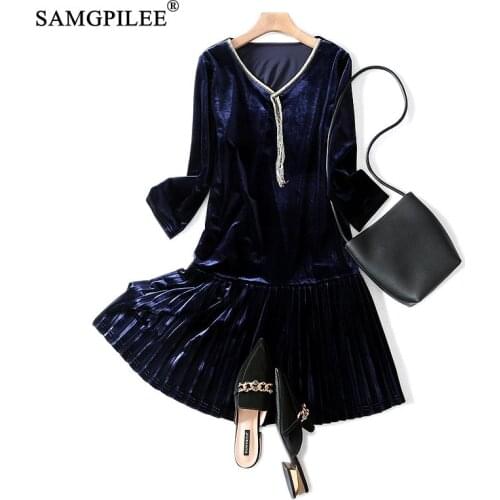 Dresses Winter 2020 Casual Dress Plus Size Women A-line Solid Three Quarter Sleeve Tassel Empire V-neck Winter Dress For Women