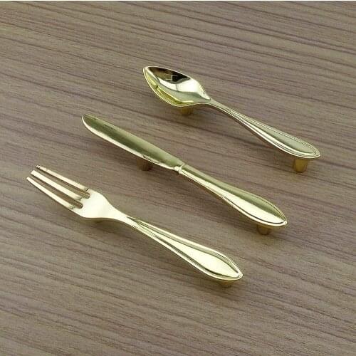 Golden Tableware Shape Furniture Hardware Handles Kitchen Cabinets Door Pull Knobs Drawer Dresser Wardrobe Cupboard Accessories