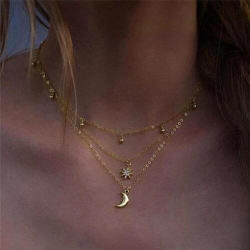 1PC Boho Multilayer Star Moon Chain Choker Pendant Necklace Bib Statement Jewelry