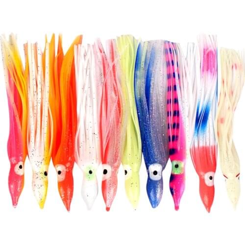 10pcs Colorful Silicone Squid Skirts Lures Soft Worm Fishing Baits Artificial Hoochie Octopus Lures