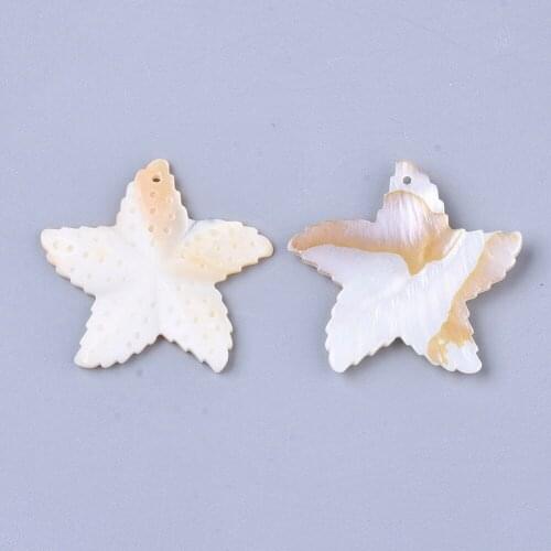 20pcs Ivory Sea Shell Starfish Pendants jewelry making 35x37x5mm, Hole: 1mm F50