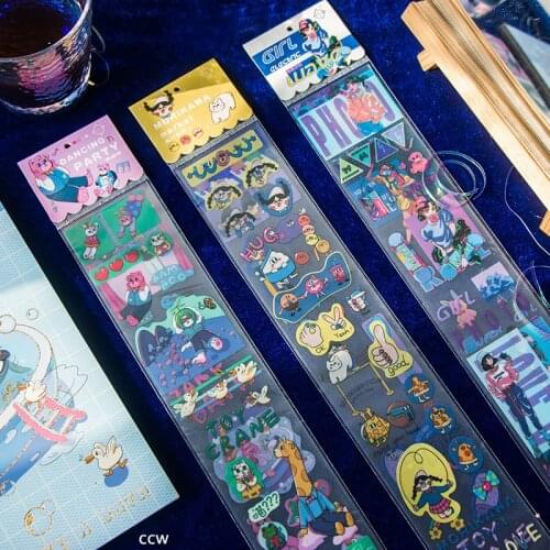 3Kinds Cartoon Cute Girl Strip Tape DIY scrapbook base collage mobile computer diary happy plan gift sealing decoration sticker