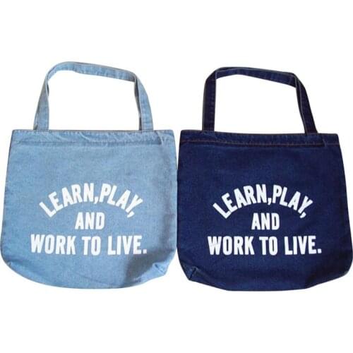 6PCS / LOT Women Shopping Bag Casual Tote Pouch Female Large Capacity Printing Denim Shoulder Cowboy Mom Bags