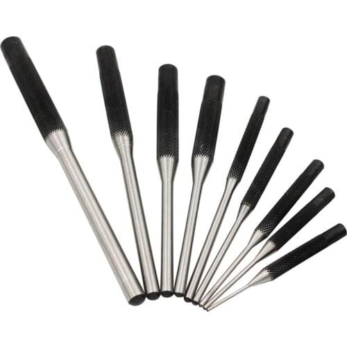 9Pcs Steel Multi Size Round Head Pins Punch Set Grip Roll Pins Punch Tool Kit Professional Hollow End Starter Punch Chisel