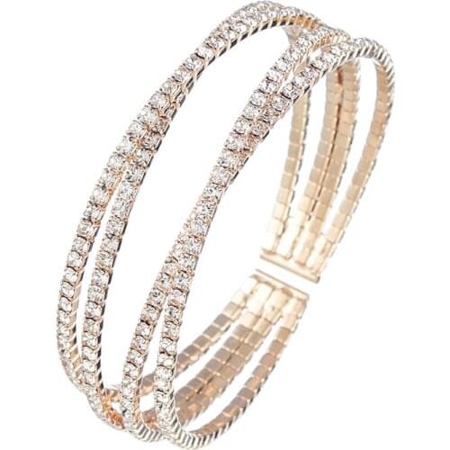 YFJEWE Fashion Crystal Imitation rhinestone Bracelet for Women 4 Row cross Crystal Bracelet Gold Silver color Bracelet Gift B279
