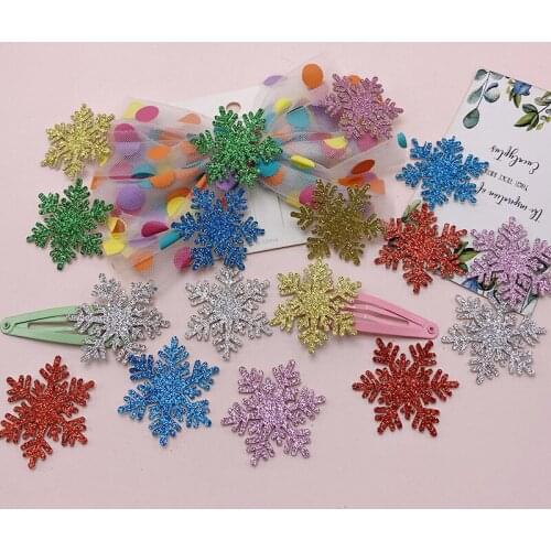 25Pcs/lot Lovely Glitter Christmas Snowflakes Patches Childrens Headwear Clothing Decoration Accessories DIY Christmas Material