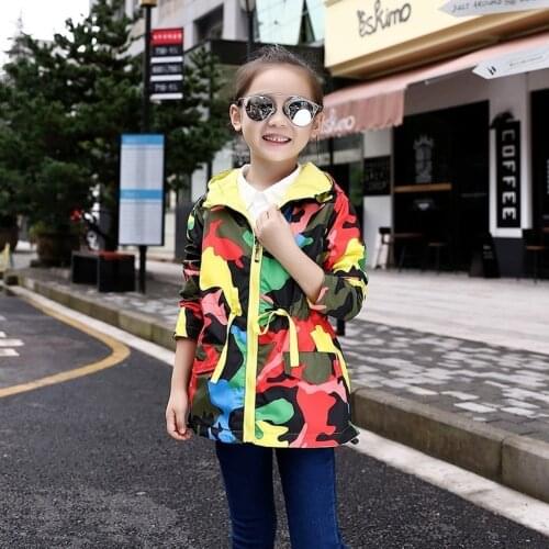 2021 Childrens Jacket For Girls Spring Teengers Jacket Kids Tops Outwear Camo Hooded Windbreaker Thin Waterproof Trench Coat