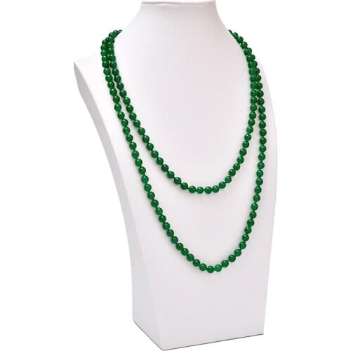 Long Chain Jewelry 2Rows 8mm Beads Green Chalcedony Necklace Hand Made DIY Hand knotted Jewelry Necklace Wholesale Price