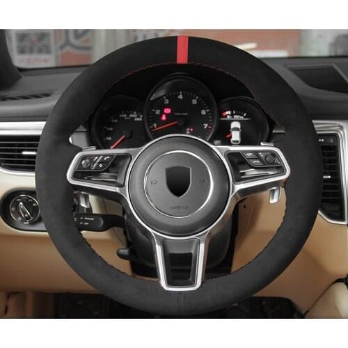 For Porsche Cayenne macan Panamera DIY black suede interior special steering wheel cover car accessories