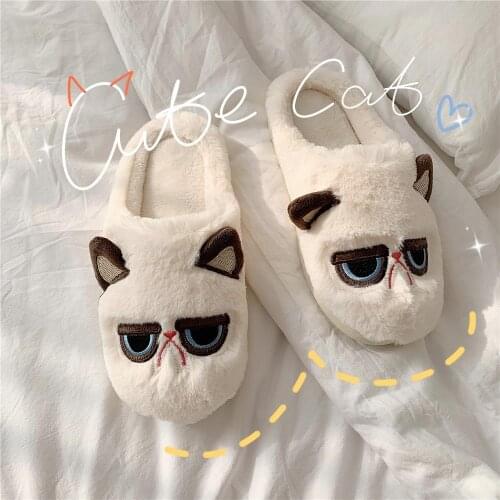 Apanzu Slippers for Home Cute Cartoon Cat Winter Warm Slippers Indoor Home Shoes cotton Slipper Home Floor Soft Slippers Female