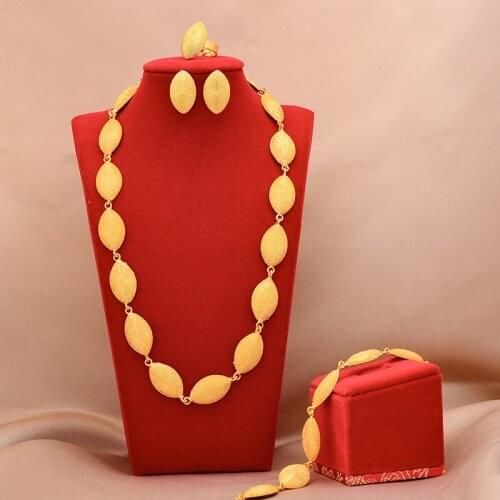 Dubai Gold Jewelry Sets For Women Wedding Gifts Necklace Earrings Ring Bangles Set Ethiopia Bride Jewellery engagement Party