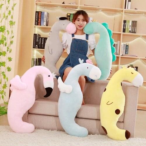 Cartoon creative flamingo dinosaur unicorn red deer animal curved sleeping pillow sleeping long pillow birthday gift