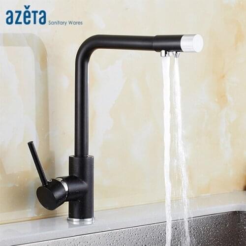 Azeta New Black Rotate Kitchen Drinking Water 3 Way Faucet Seven Word Design With Water Purification Feature Kitchen Tap AT9308B