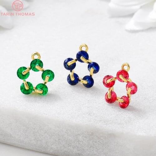 4PCS 9x11MM Hole 1MM 24K Gold Color Brass with Zircon Flower Charm Pendants for DIY Jewelry Making Findings Accessories