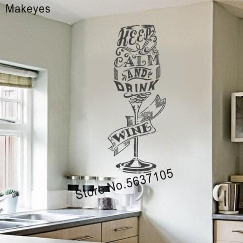 Makeyes Wine Glass Wall Sticker Keep Calm Quotes Wall Decals Vinyl Wall Art Home Kitchen Wall Decoration Murals Wall Decals Q553