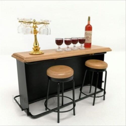 1 Set Miniature Dollhouse Bar Counter Mini Wine Bottle Champagne Glass Holder Rack Play Kitchen Furniture Toy Accessories