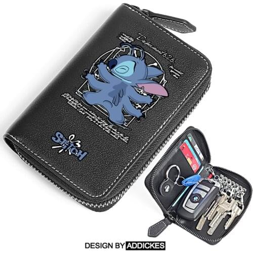 Original Disney Stitch Surrounding Key Case For Men And Women Large Capacity Multifunctional Leather Car Key Card Case