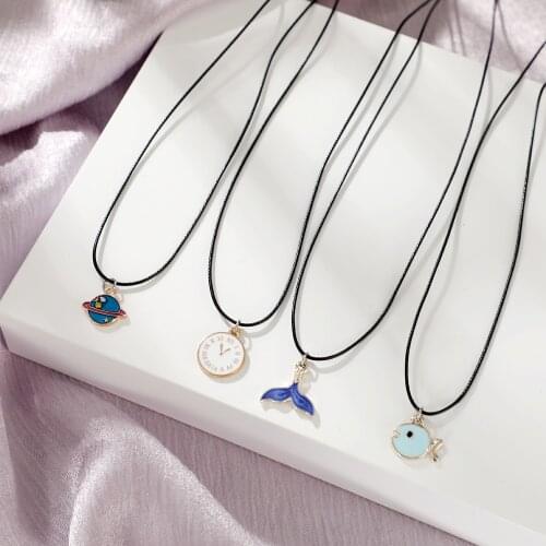 New Cartoon Animal Necklaces Sweet Pendants Clock Planet Necklace For Women Girls Kids Jewelry Xmas Gifts