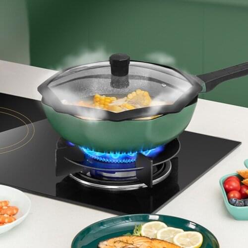 Thickened aluminum alloy non stick pot Nordic lightweight star anise frying pan anti-slip heat-resistant wok with glass lid