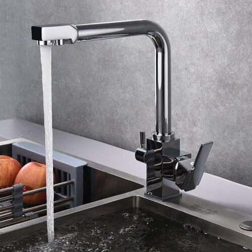 Black Kitchen sink Faucet mixer Seven Letter Design 360 Degree Rotation Water Purification tap Dual Handle Square Single Hole