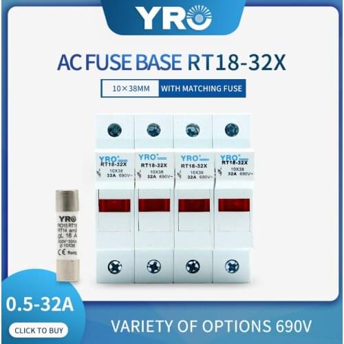 1PC RT18-32 4P 10x38mm PBT Copper Fuse Holder 500V 32A with fuse