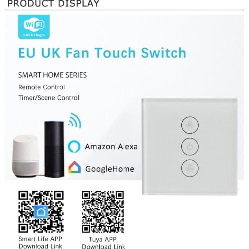 Tuya Smart Fan Switch EU/UK Standard Speed Group Control Speed Regulation Home Wall Ceiling Fan Switch Work Alexa Google Home
