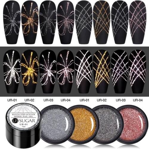 UR SUGAR 7ml Reflective Gold Silver Glitter Spider Nail Gel Drawing Painted Gel Nail Polish Spider Glue Painted DIY Fashion