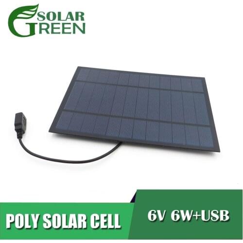 USB Solar Panel Battery Charger 6Watt 6Vdc Outdoor Mobile Phone Polycrystalline Solar Cell 5V USB output
